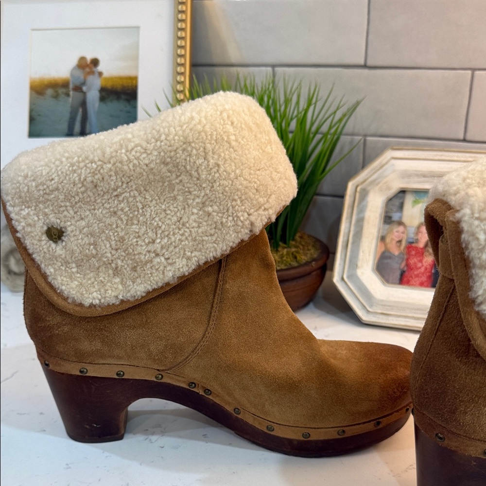 UGG Tan Shearling Clogs - Picture 2 of 6
